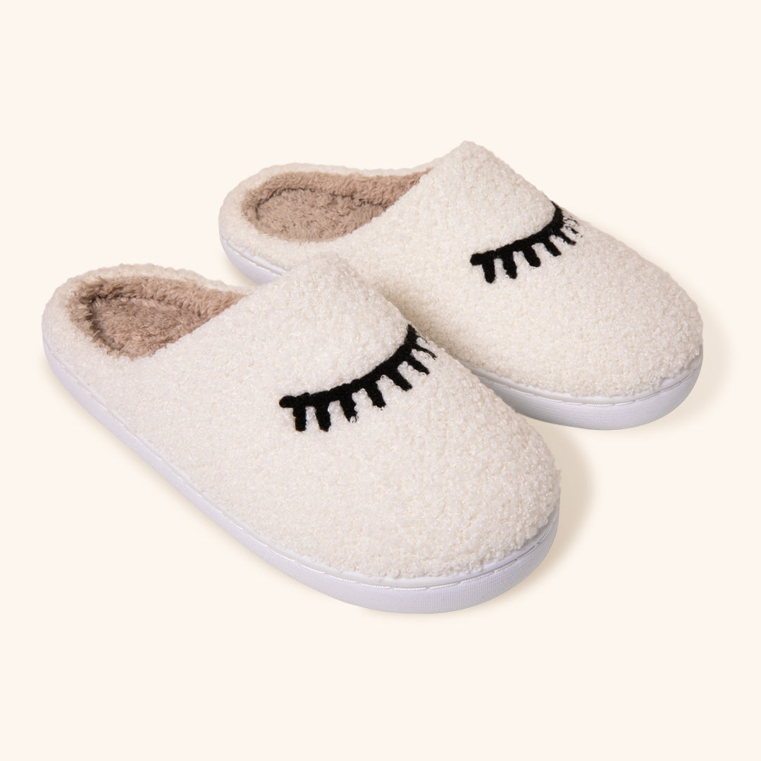 Cosy Teddy Slippers with Lash Design