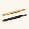 Fiber Tip Long Slim Mega Volume Tweezers in Gold and Black