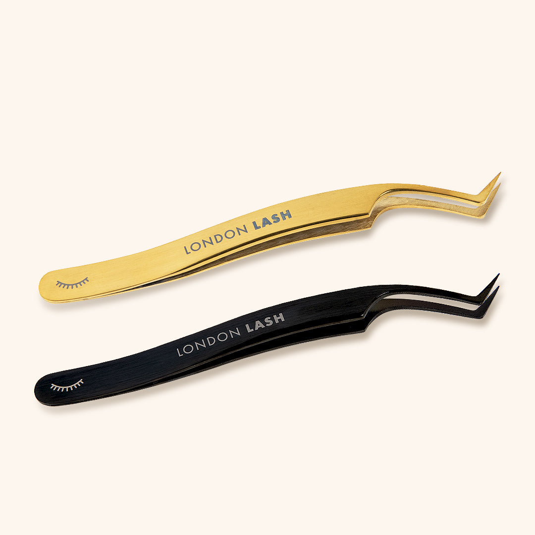 Wide Tip Mega Volume Tweezers in Gold and Black