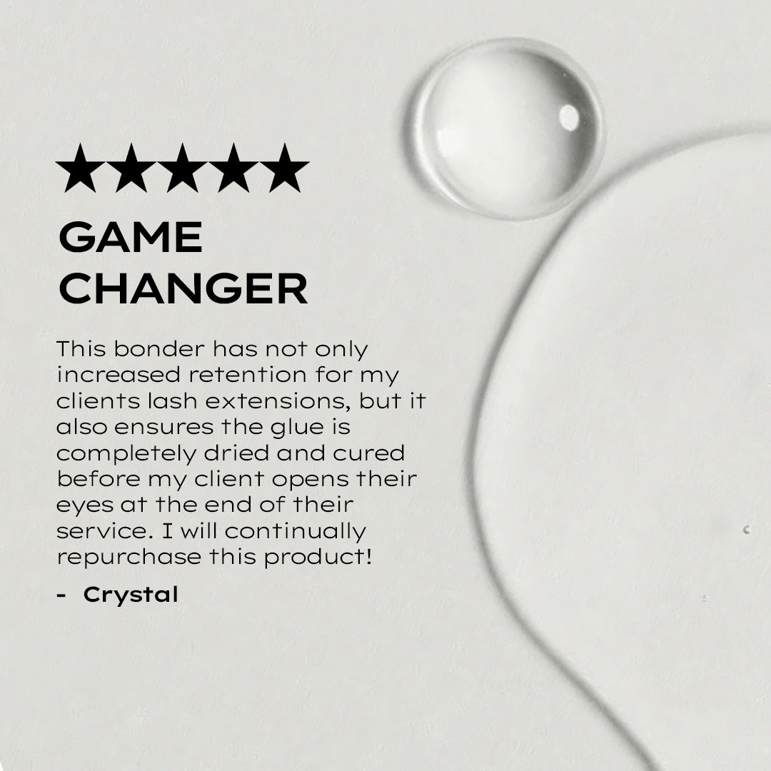 Product review with five-star rating and text on a light gray background